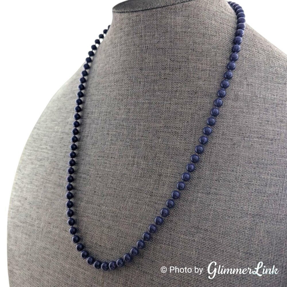 Vintage Oops A Daisy Deep Blue Enamel Gold Tone Beaded Necklace - Picture 4 of 11